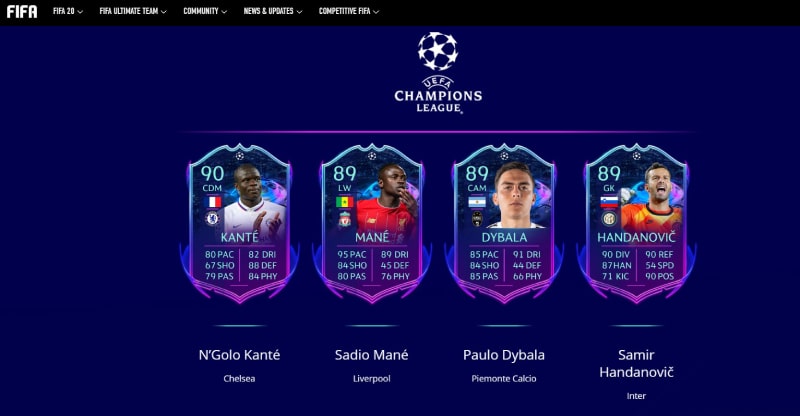 FIFA 20 champions league, player ratings